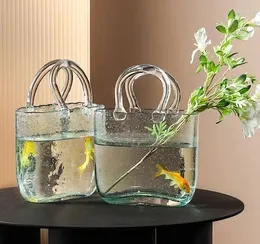 화병 디자인 유리 핸드백 꽃병 가정 장식 인공 꽃 투명한 중국