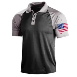남성 의류 여름 카모 아메리칸 깃발 프린트 야외 티셔츠 남성 군사 전술 짧은 슬리브 폴로 셔츠 사냥 하이킹 탑 240412