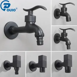 Bathroom Sink Faucets OUIO Black Brass Wall Mounted Corner Washing Machine Faucet Outdoor Exterior Garden Bibcock Bath Toilet Mop Pool Taps