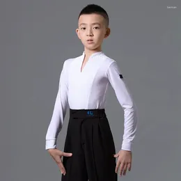 Bühnenbekleidung Latin Dance Uniform für Jungen Wettbewerb Velvet V-Ausschnitt Training Top-Bewertungsstandard