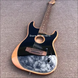 Chitarra Nuova chitarra elettrica ST6 String con vernice nera, mezzo cavità, legno di core pesca, prezzo speciale, affrancatura.