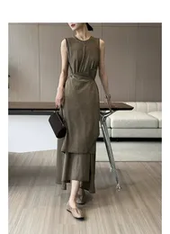 Elegant HighEnd Design HighDensity Cotton Lightweight Breathable Dirty Dyed Irregular Dress 240412