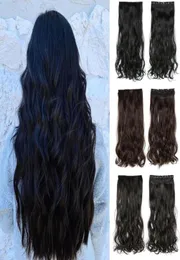 Perucas sintéticas xq 5 clipespiece Natural Silky Hair Hair Extensão 24quotinches Clipe em mulheres Long Fake7873748