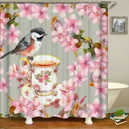 Duschgardiner 3D -tryckning Modern Flower Bird Curtain Badrum Vattentät bad med krokar Tvättbar tyg Hemdekoration