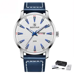Benyar Watch Luxury Top Brand Outomatic Week Date Military Fashion Male Quartz Leather Wristwatch Relogio Maschulino