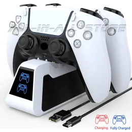 المدرجات PS5 USB Typec Fast Charger Stand 2 محطة شحن مع مؤشر LED لـ PlayStation 5 PS 5 DualSense Dual Controller