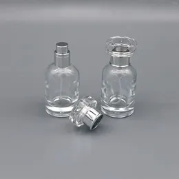 Depolama Şişeleri 30ml Premium Parfüm Şişesi Gümüş Yuvarlak Kapak Taşınabilir Parfümler Dispenser Kozmetik Sprey Cam Su