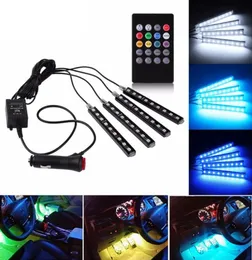 Edison2011 4 em 1 carro dentro da atmosfera lâmpada 36 LED Interior Decoração Iluminação RGB LED sem fio controle remoto 5050 chip dc 12v8776387