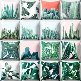 Pillow 45x45cm Tropical Plant Pillowcase Green Leaf Cactus Office Bedroom Home Sofa Cover Decoration