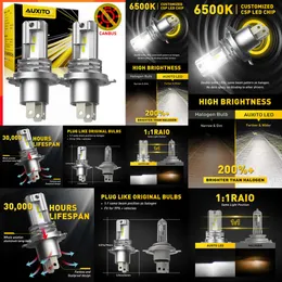 2024 2024 Auxito 1/2x H4 9003 LED -Scheinwerfer -Glühbirnen -CSP -Lüfter ohne Canbus High -Bellstrahl für Audi Honda H4 LED -Scheinwerfer für Auto Motorrad