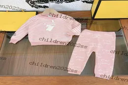 Розовый цвет детские кашемировые вязаные наборы 202222FW Осенний свитер с длинными брюками.