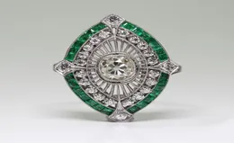 Antique Art Deco 925 Sterling Silver Emerald White Sapphire Floral Engagement Party Ring Size Anniversary Gift Day US 5 127630434