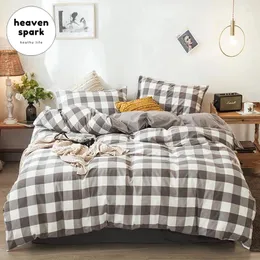 Bettwäsche Sets 100 gewaschene Baumwolle feste Textilhause Set Duvet Cover Grid Bettlaken und Kissenbezüge Sabanas Fundas Nordicas 240x220