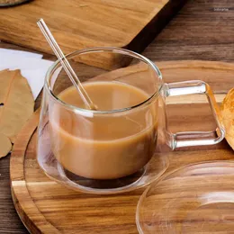 Fincan tabakları basit cam çay bardağı seti plastik bekerler çift duvar yeniden kullanılabilir yaratıcı kahve kupası şeffaf seyahat aternoon