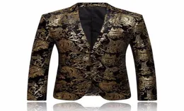 Gold Blazer Men Floral Casual Blazers Slim Chegada Fashion Party Single Basted Machone Machone Jacket PS Tamanho Blazer Masculino4312986