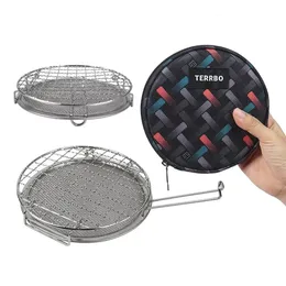 Outdoor Mini Roaster Foldable Portable Stainless Steel Multifunctional Bbq Mesh Rack Camping Cookware For Picnic 240402