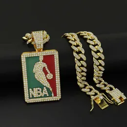 Hip Hop for Men Mode Crystal Anhänger Halskette mit vereisenem Bling 13mm Miami Cuban Chain Choker für Basketballfans