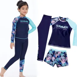 3pcs Boys Girls Adult Women Swinsuit Quick Dry Sunscreen Long Sleeve Swimwear Pants Shorts Set Diving Swiming Suits Wetsuits 240407