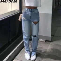 Jeans feminino Fagoer Fashion Streetwear Mulheres High Caist Botão Straight Denim