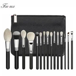 Sats 15st Black Synthetic Hair Makeup Borstes Powder Foundation Blusher Eye Shadow Contour Make Up Brush Set Cosmetic Pouch Case