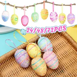 24-72pcs Colorful Foam Easter Egg DIY Painted Bird Easter Ornaments Egg Craft Kid Gift Favor 2024 Easter Party Home Decor 240412