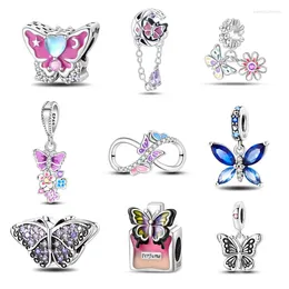Pedras precárias de pedras preciosas prateadas 925 Butterfly Série Charms Fit Bracelets For Women Mindes Diy Jewelry Anniversary Party Birthday Gifts