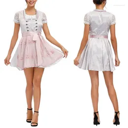 Partykleider Oktoberfest Kostüm Frauen Klassiker Dirndl Spitzenschürze Blumenkleid 3PCS Anzug für Bierfestival Deutsches Wench Maid