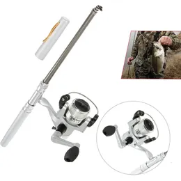 Mini Aluminium Pocket Pen Fishing Rod Pole Reel Compact Lightweight Stiftgröße Fischereistange für Fischereibegeisterte oder Sammler 240407