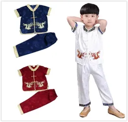 Roupas kungfu ternos de bebê garoto chinês trajes tradicionais infantil Cardigan camiseta camiseta calça tang sport terno bordado suave 2102683989