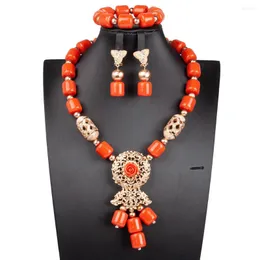 Halskette Ohrringe Set künstliche Korallen afrikanische Perlen Schmuck Frauen Kostüm Brautparty Geschenk We297