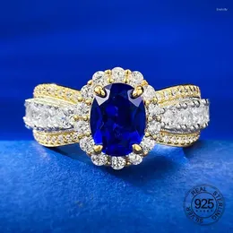 Anelli a grappolo 925 Sterling in argento mirco cZ coachine 6x8mm a forma ovale blu zaffiro zircone cubico anello