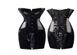 Hög Special Long midjekorsetter Bustiers Gothic Clothing Black Faux Leather Dress Spiked midjor Shaper Corset S6XL CZ1522038942