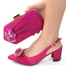 Kleiderschuhe Olomm an Ankunft Afrikanische Hochzeit und Tasche Set Fuchsia Italienisch mit passenden Taschen Nigerian Women Party GF179859876