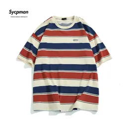 Loose Contrast Color Short Sleeve Main Striped T-shirts Couples For Men And Women In The Summer Of 240412