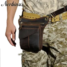 Waist Bags Norbinus Men Bag Genuine Leather Fanny Belt Packs Motorcycle Thigh Drop Leg Shoulder Crossbody Male Phone Pouch