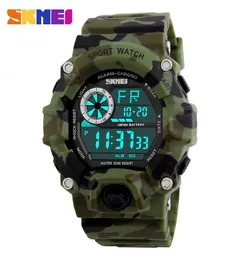 SKMEI Fashion ArmyGreen Camo PU Band Military Sports Watches 1019 50M Waterproof LED Digital Safety Warning Wristwatches1978221