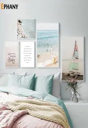 Ocean Landscape Canvas Poster Nordic Lively Beach Sailboat Wall Art Print Life Quote Painting Picture Scandinavian Home Decor2642132