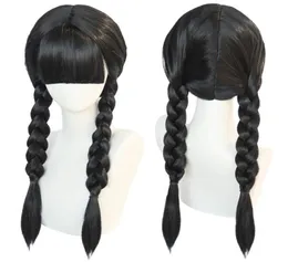 Perucas sintéticas Anogol quarta -feira Addams Cosplay Wig Movie The Family Long Black Braids Hair com franja para a festa de Halloween 2302142858032