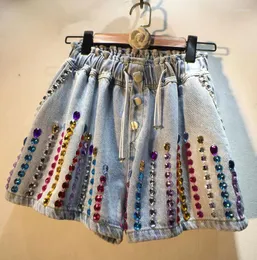 Dżinsowe dżinsy europejskie moda 2024 letnia kobieta szorty pionowe pionowe wiertło wodne wysokie talia szerokopasmowe spodnie nóg