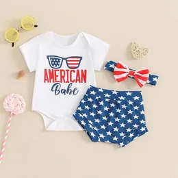 Set di abbigliamento bambine 4 ° luglio Shorts Short Short Letter Occhiali da sole Star Stars Basella