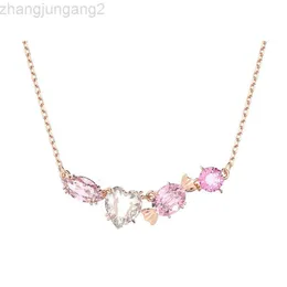 Designer Swarovskis Jewelry Shi Family 1 1 Pair Pink Candy Love Necklace Female Swarovo Element Crystal Clavicle Chain