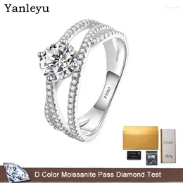 Cluster Rings Yanleyu 1.0ct Moissanite Diamond Engagement for Women Women Three Lives Worlds Wedding Ring Platinum PT950 Jewelry