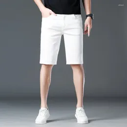 Herren Shorts 2024 Sommer Slim Fit White Black Denim Lyocell Komfort Stoff dünne Stretch kurze Jeans Männlich