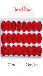 24pcs Flores preservadas rosa imortal rosa mães Dia DIY Casamento eterno Vida Material de Flor Dire Box de Flor Dried Z15275625