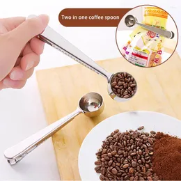 Bolas de café 1pc Multifuncional colher de aço inoxidável com clipe Medição de colher de chão