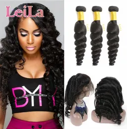 Malaysian Virgin Hair Loose Wave Pre Plucked 3 Bundles With 360 Lace Frontal Lace Band Loose Wave Human Hair Wefts with Closure5621351