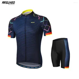 レーシングセットArsuxeo Men Cycling Jersey短袖MTBバイクユニフォームの自転車シャツパッド付きショーツクイックドライZ84S