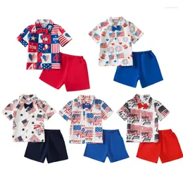 Kleidungssets Fokusnorm 4-7y Kinder Jungen Gentleman Kleidung Kurzarm Lteur Stripe Print Knopf Shirt Shorts für Independence Days