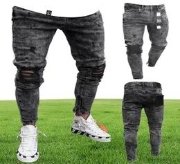 Ebaihui 2021 Europeu e American Slimfit Ripped Jeans Fashion calça preta com calça casual com zíper com pés magros L0057345681