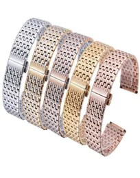 شاهد عصابات الفاخرة الفاخرة المعدنية Watchbands 2021 الأنيقة 20 22 مم Men039S حزام الأعمال الفضي Rose Gold Solid Stainless Steel Bracele6813190